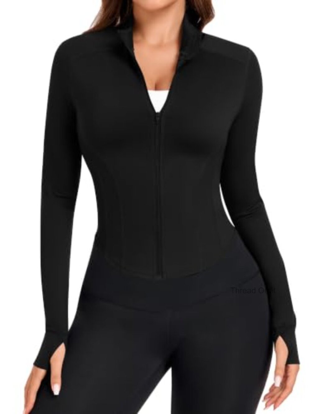 Cropped Slim Fit Full Zip Gym Workout Jacket Thumbholes